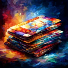 Portraying a question tarot reading with tarot cards and floating question marks