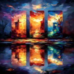 Portraying a question tarot reading with tarot cards and floating question marks