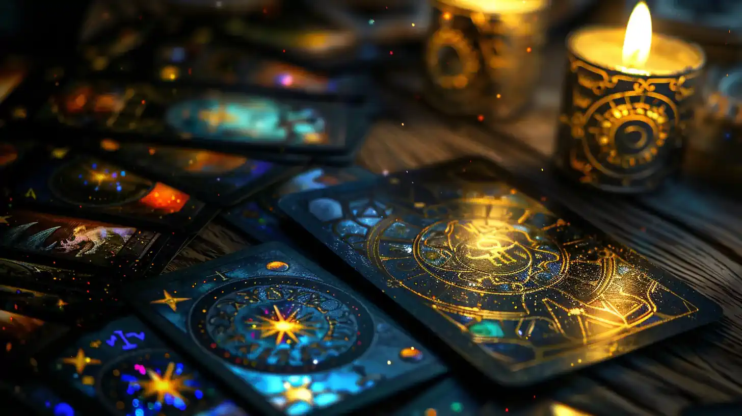 Mystical tarot cards spread on a table